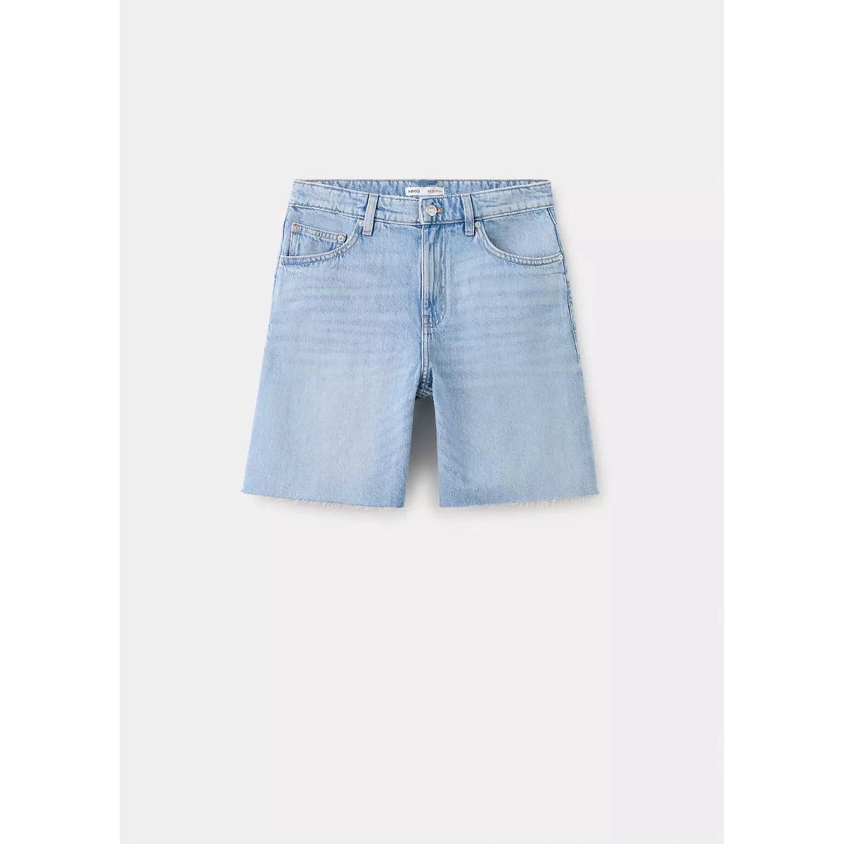 Bermudas en denim coupe droite taille basse bleu moyen, MANGO