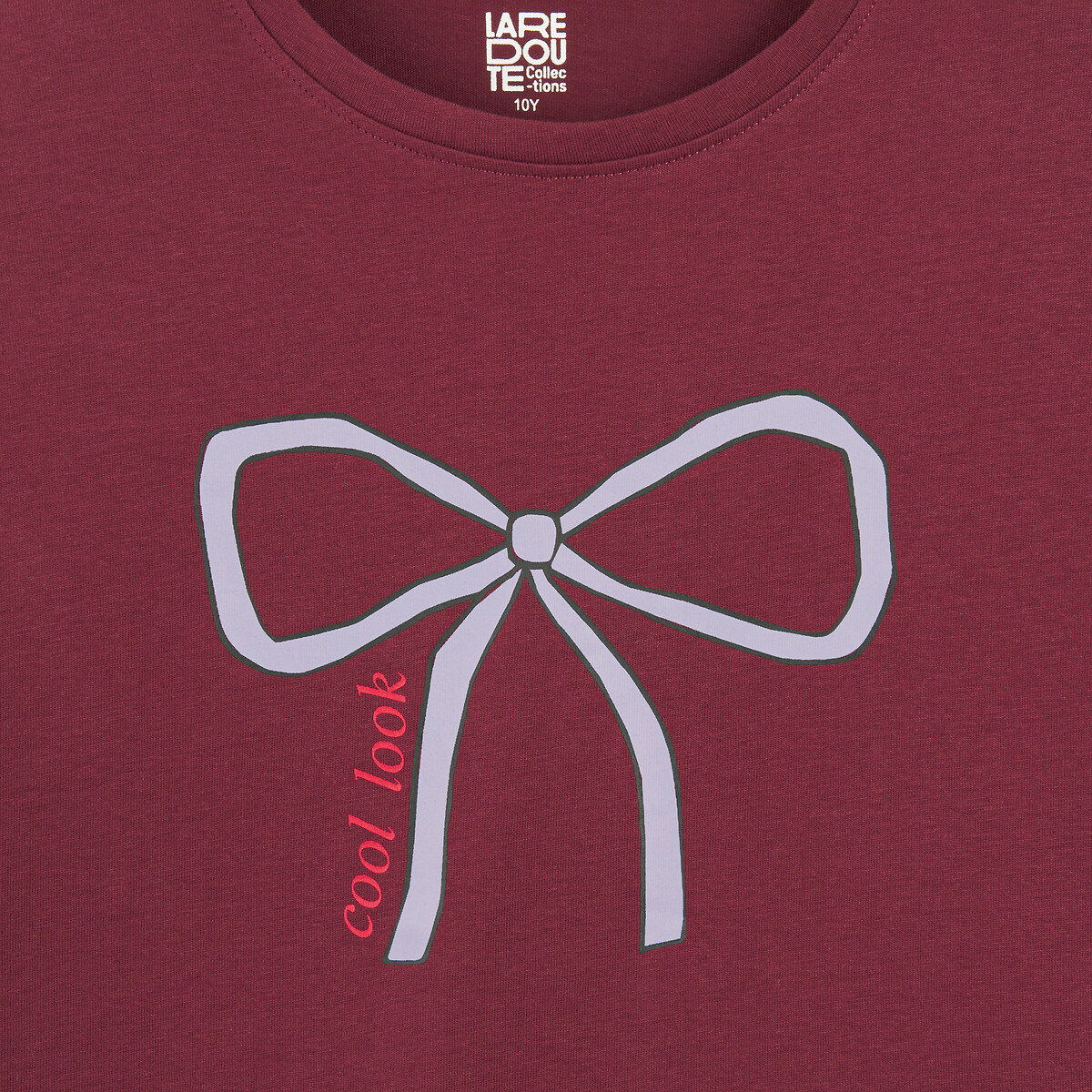 Long Sleeve T-Shirt with Bow Print burgundy, LA REDOUTE COLLECTIONS