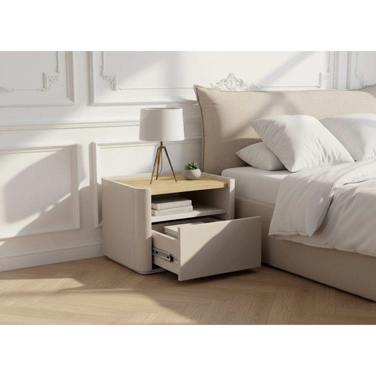 Table de chevet , ANYRA beige, BOBOCHIC