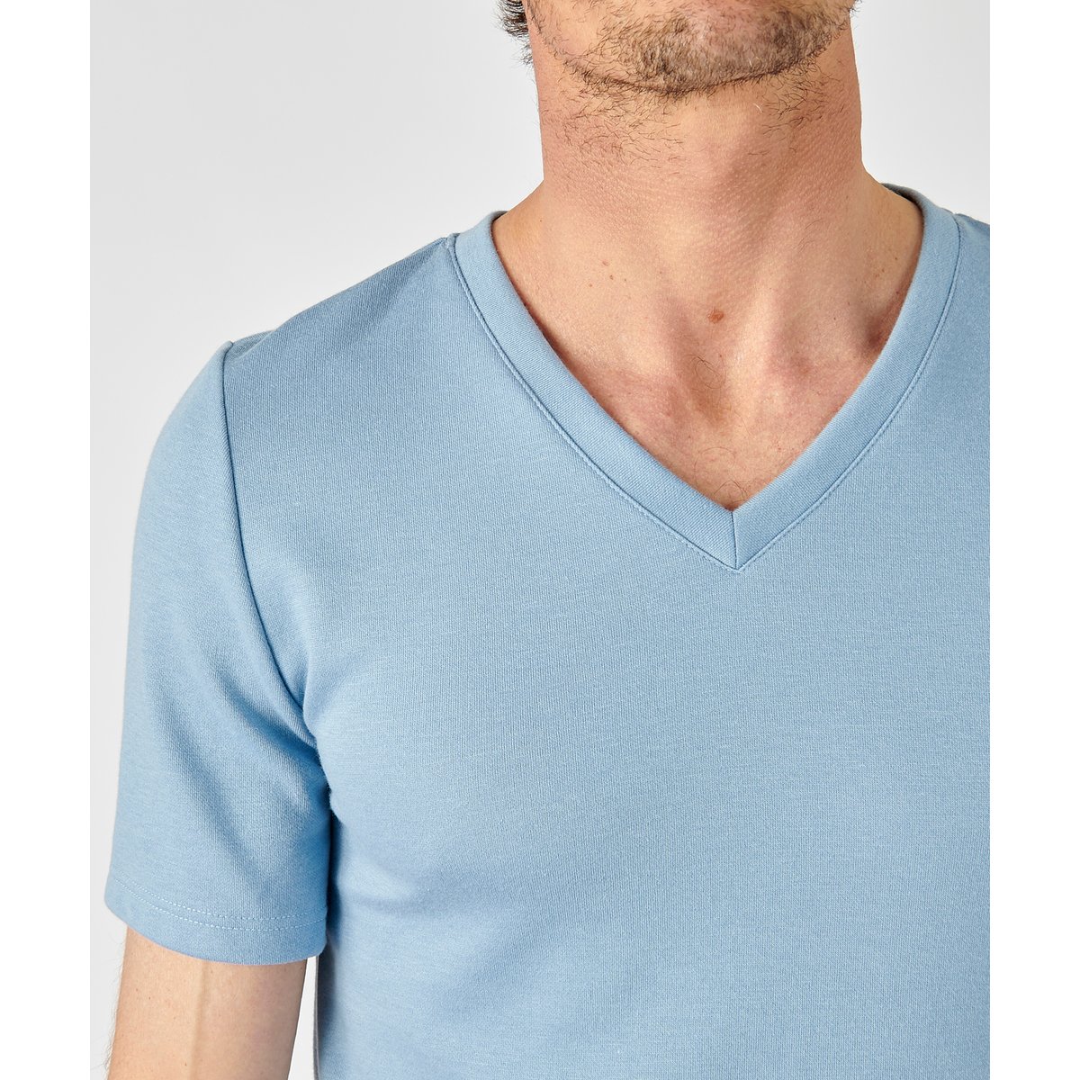 T-shirt Manches Courtes Double Face Col V bleu grisé, DAMART