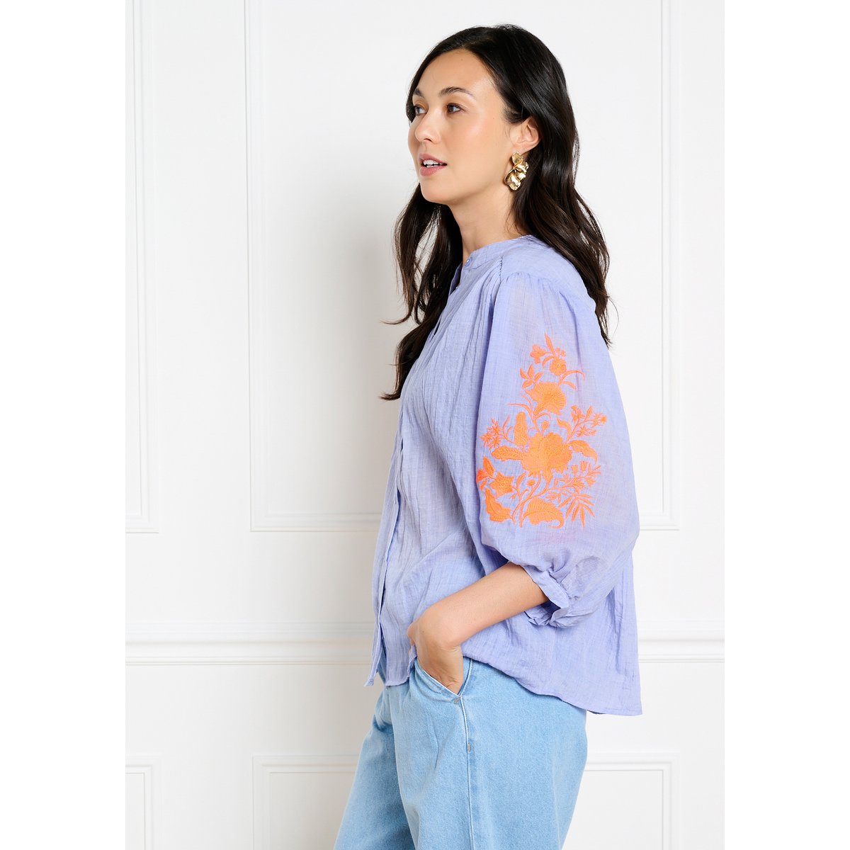 Blouse fluide brodée bleu pastel, LOLALIZA