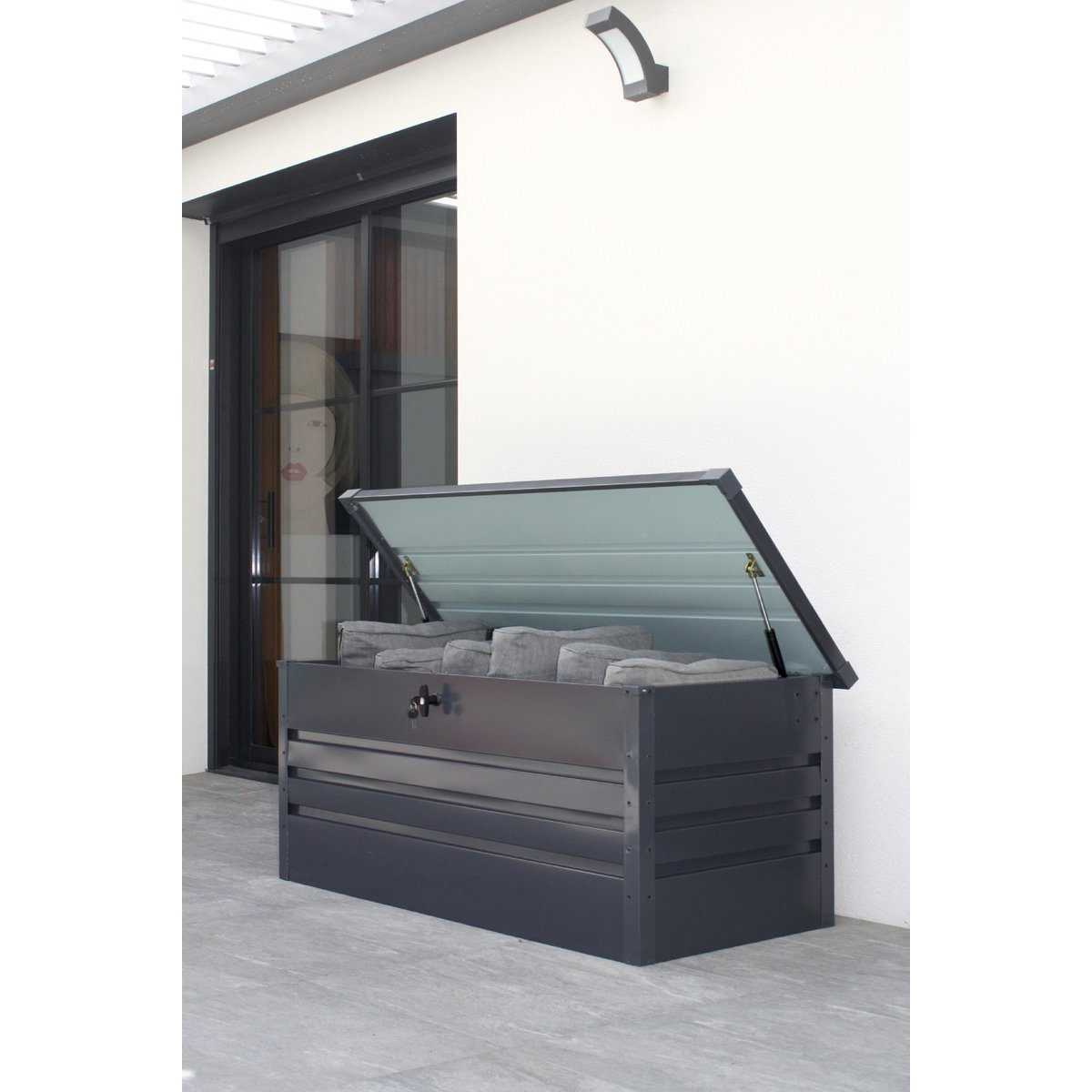 Coffre de jardin en acier galvanisé 600L SCATOLA gris anthracite, CITY GARDEN