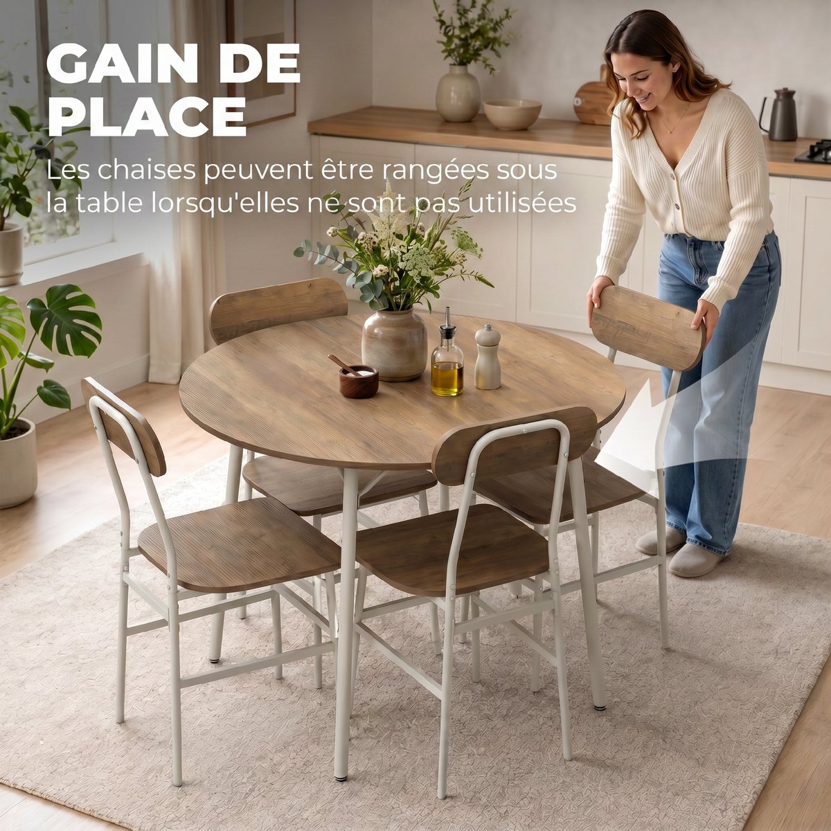 Ensemble de table à manger Panneau de bois naturel et blanc, HOMCOM