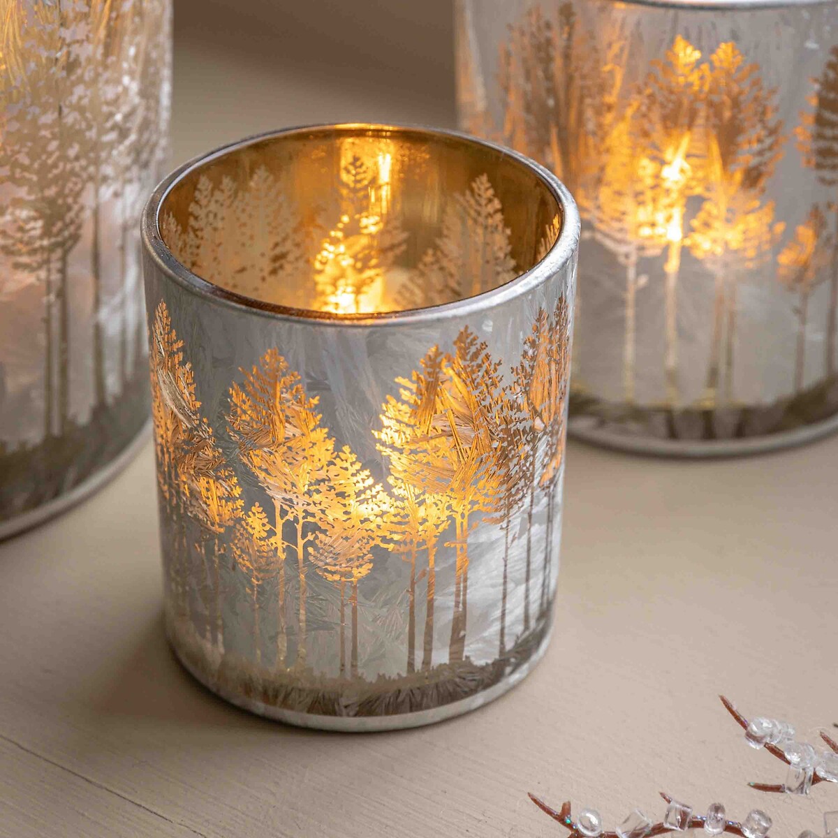 Set of 3 Deco Luxe Etched Tree Candle Holders in Silver silver-coloured, ÉDITÉ