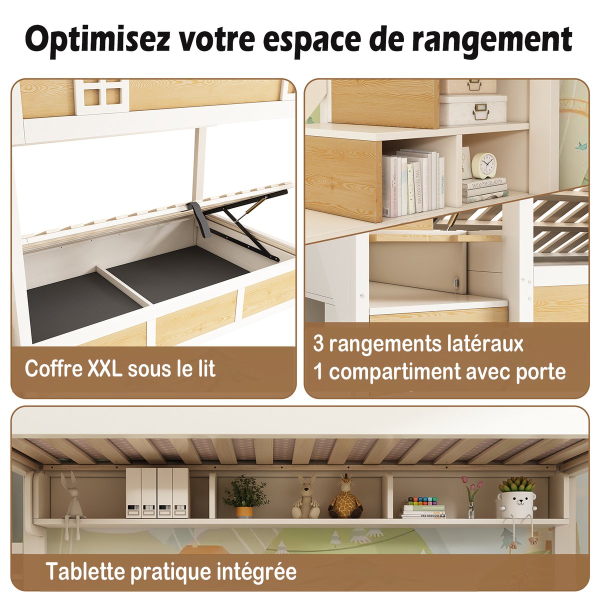 Lit superposé avec rangement, LOFTCOVEA chêne, MEUBLES COSY