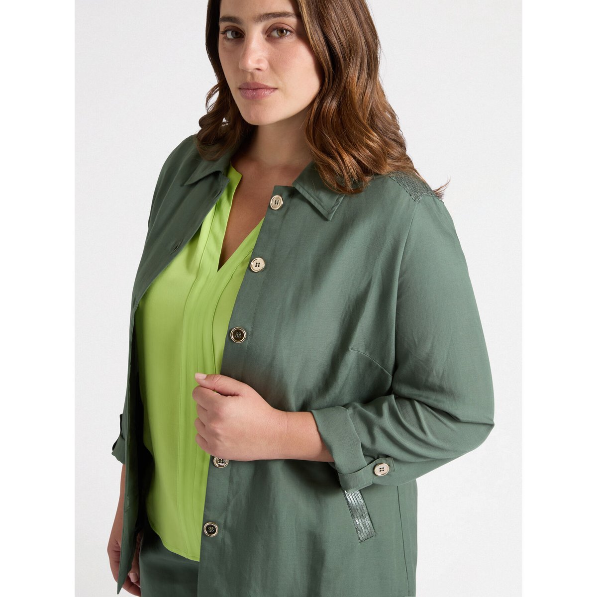 Chemise oversize avec broderie verde militare, FIORELLA RUBINO