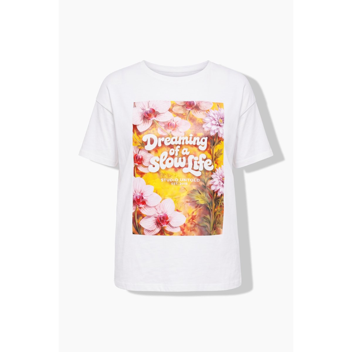 T-shirt oversize, fleurs/message blanc cassé, STUDIO UNTOLD