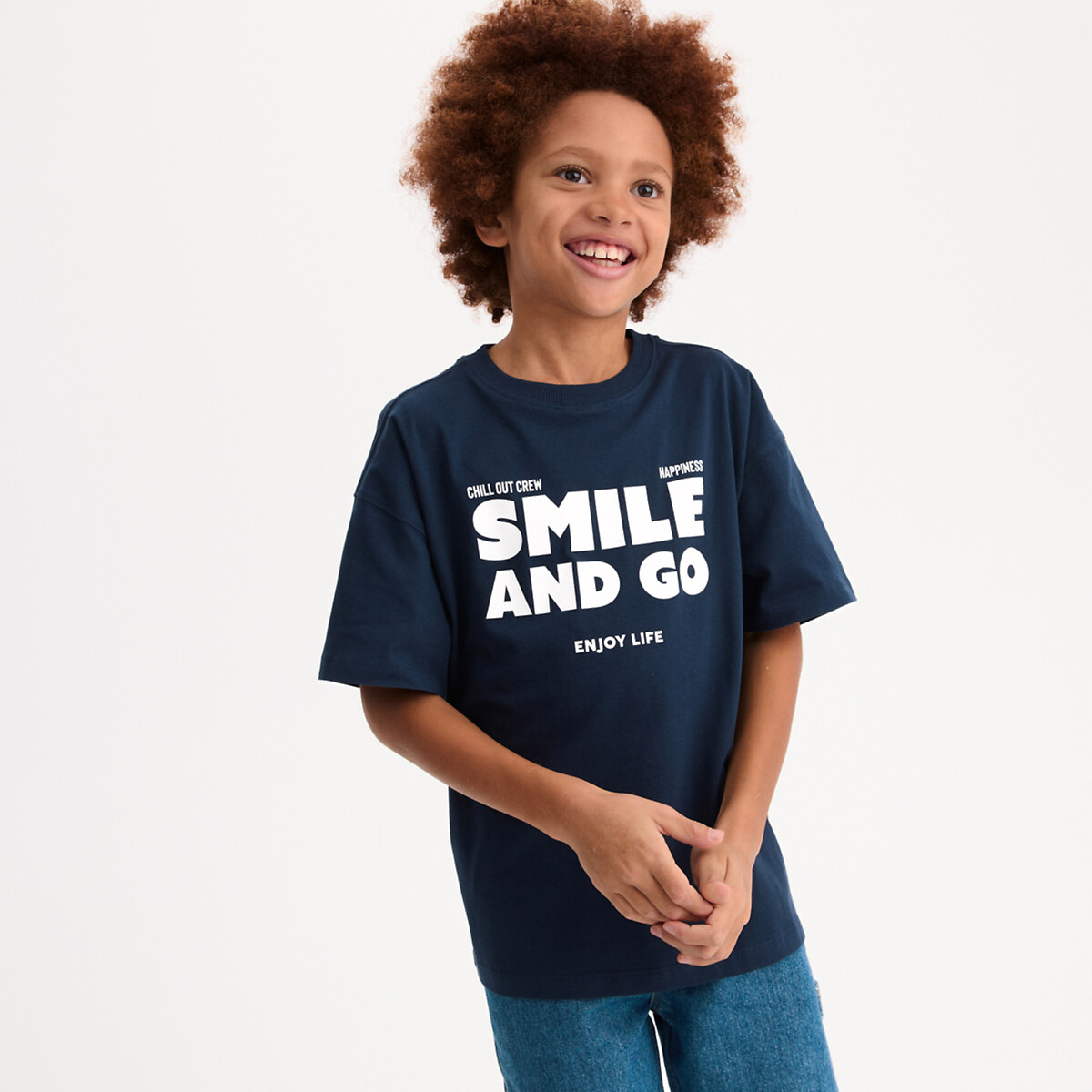 T-shirt manches courtes à message bleu marine, LA REDOUTE COLLECTIONS
