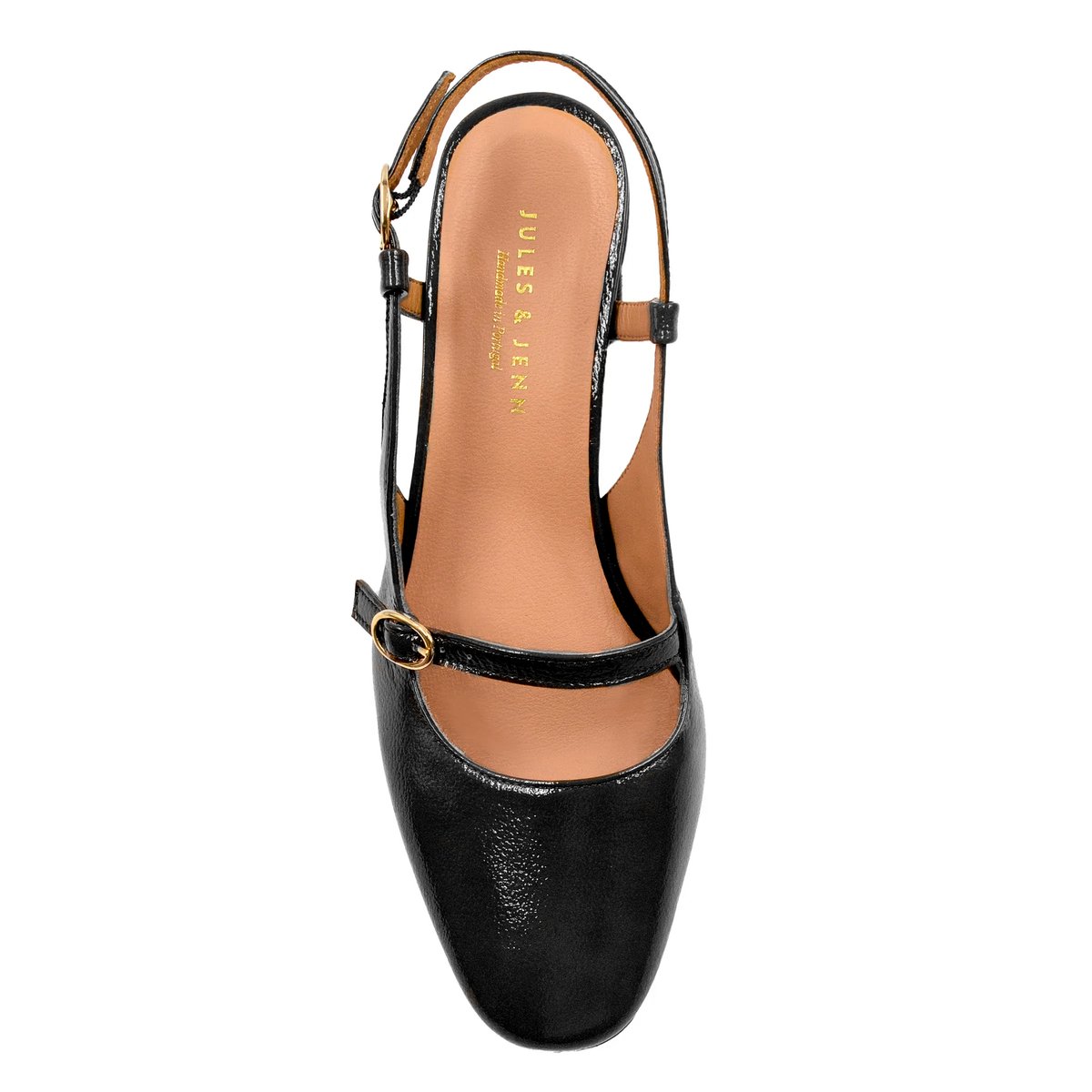 Escarpins slingback cuir vernis noir, JULES & JENN