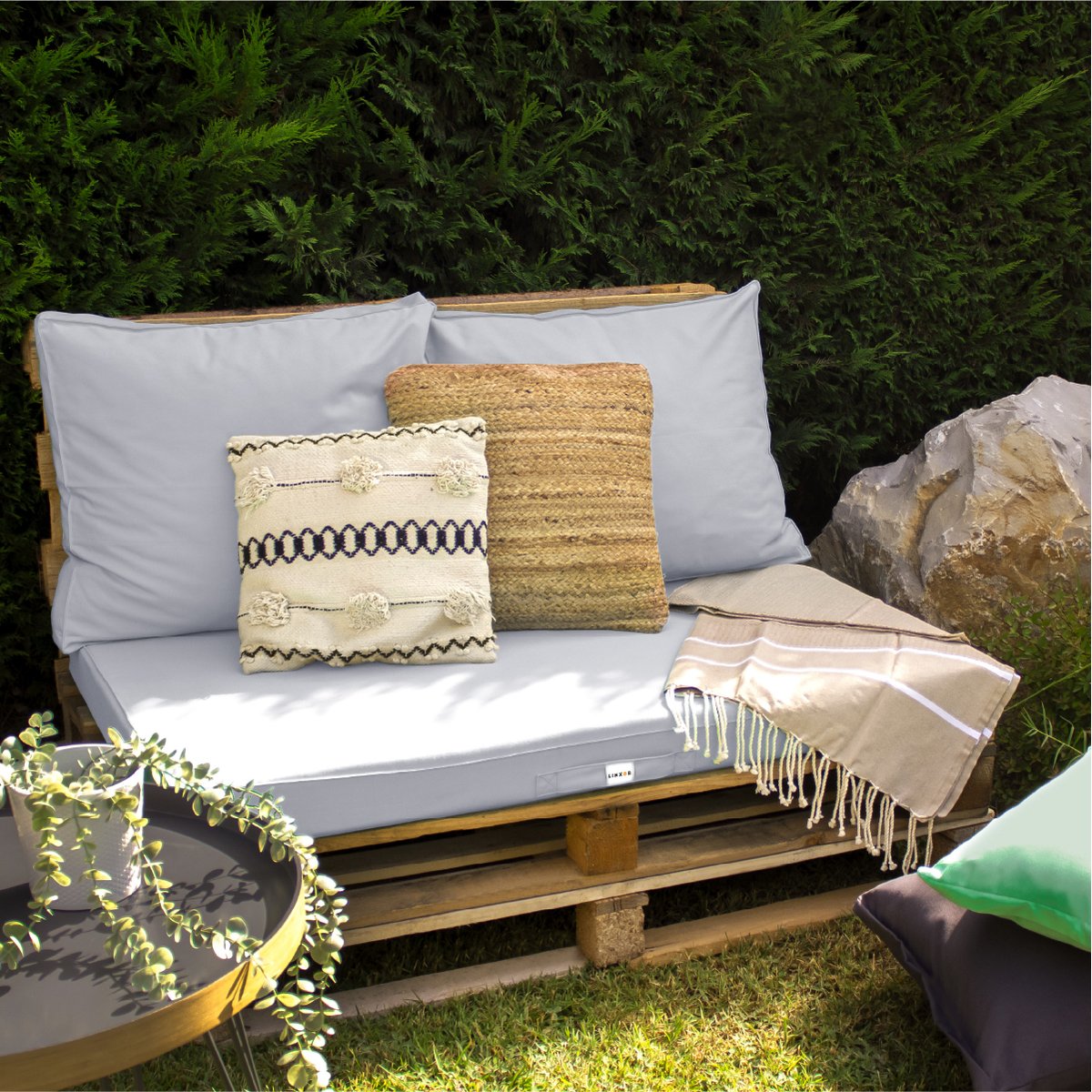Kit de coussins pour palette déhoussables gris, LINXOR