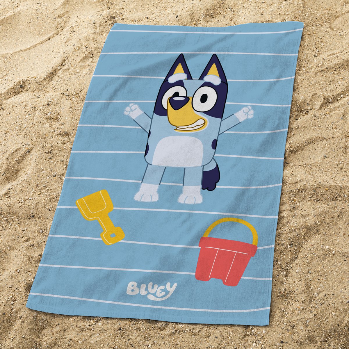 Serviette de bain et de plage imprimé 100% coton, HOURRA bleu, BLUEY