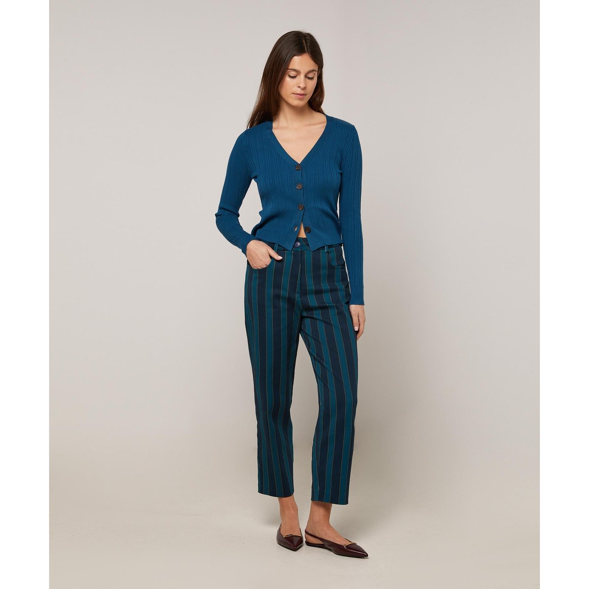Pantalon droit en toile imprimée bleu, RODIER