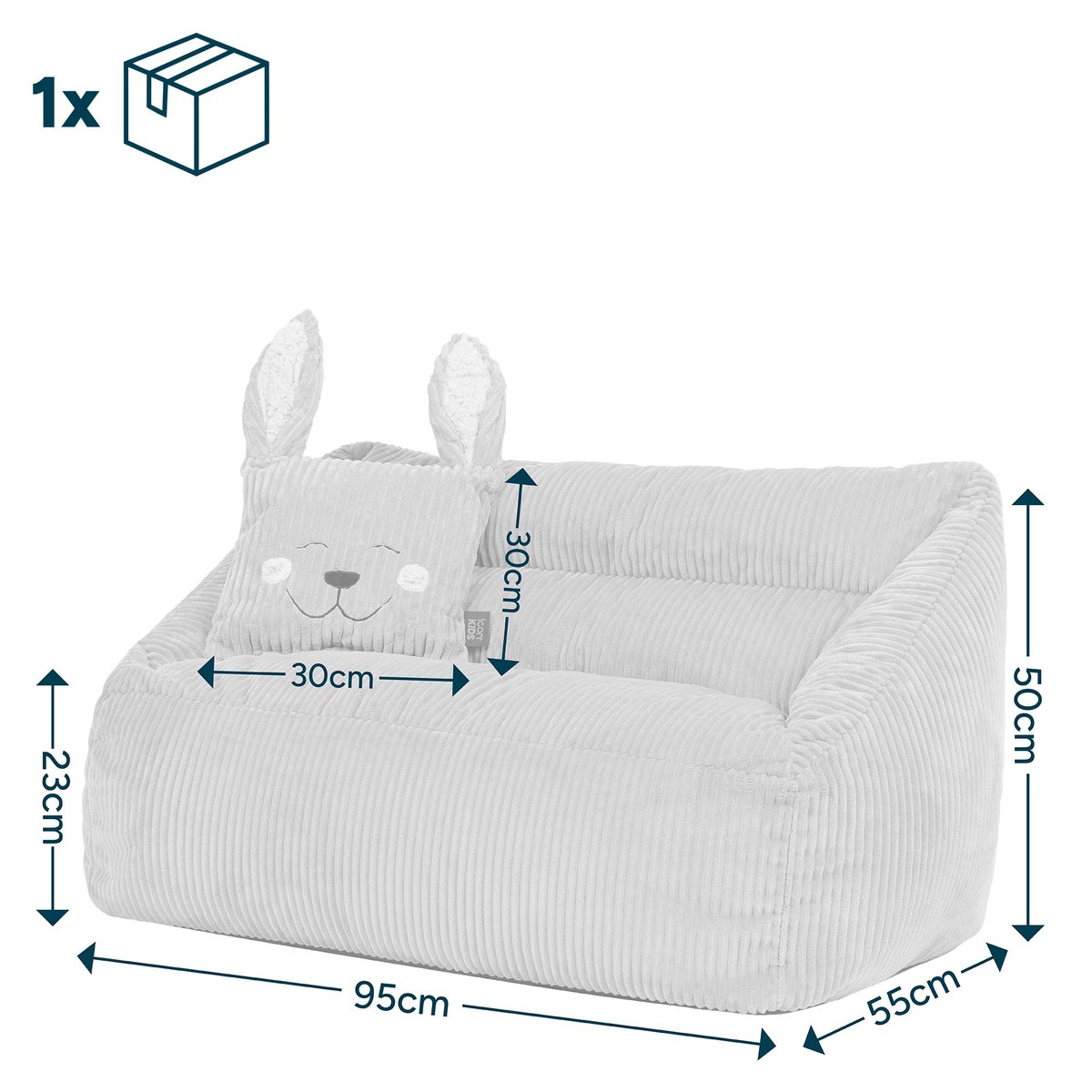 Pouf canapé enfant et coussin animal assorti en velours côtelé Oeko-Tex® - CECILIA rose aube, ICON