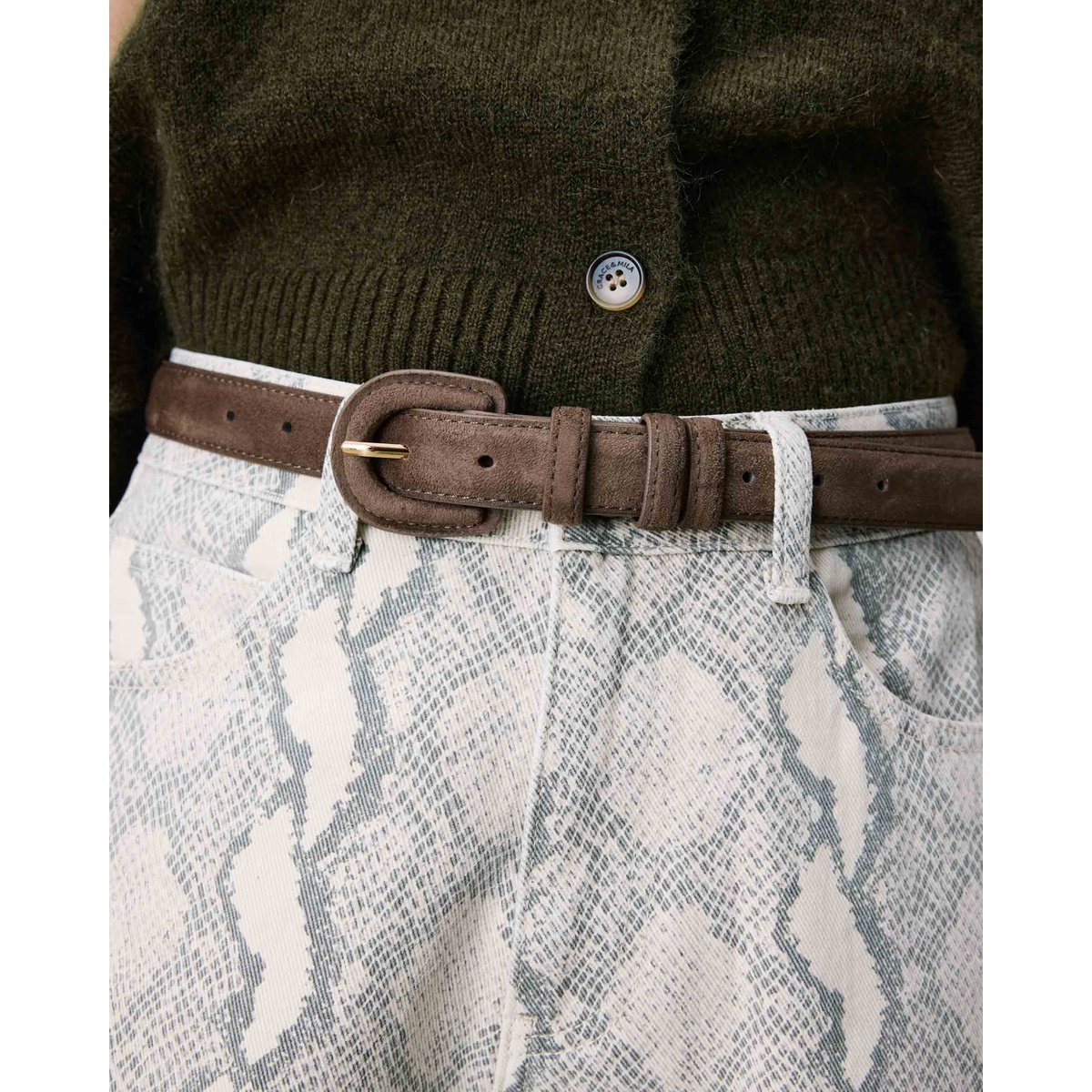 Ceinture en suédine boucle assortie taupe Scotland noir, GRACE AND MILA