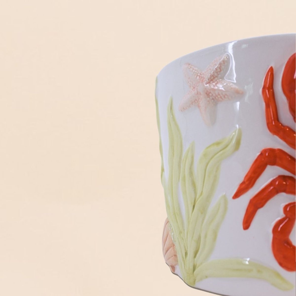 Cache-pot en céramique crabe 3D 19cm blanc, ORNAMI