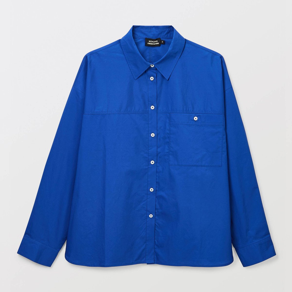 Chemise manches longues unie en coton BIO GOTS bleu roi, MONOPRIX