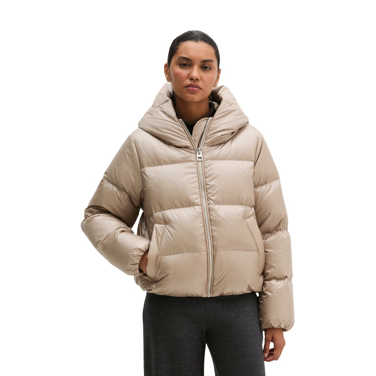 Doudoune coupe classique en nylon Shiny recyclé beige, MARC O'POLO