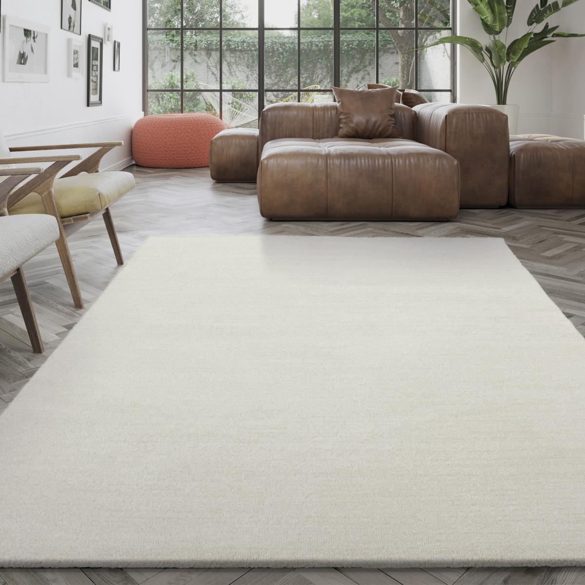 Tapis salon et chambre tissé motif faux uni GLACIA 1 écru, UN AMOUR DE TAPIS