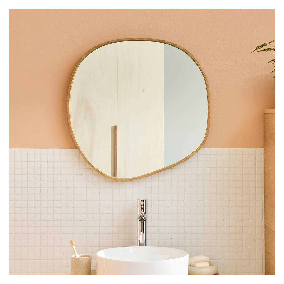 Miroir galet chêne 60x60cm LEONIE chêne, MOB IN