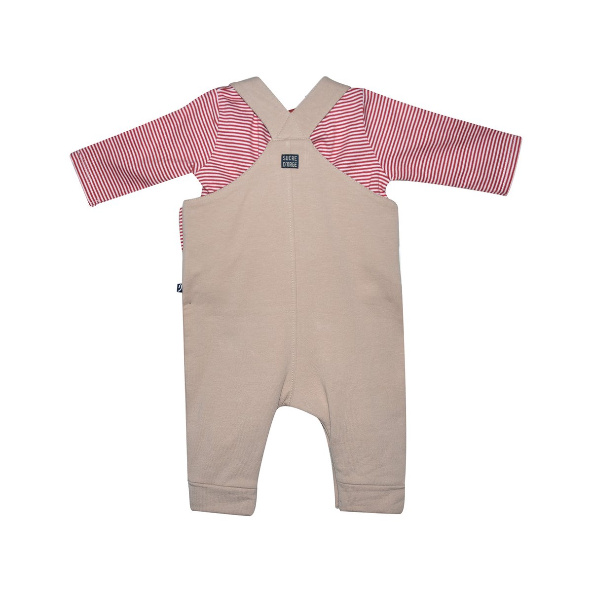 Ensemble naissance t-shirt + salopette molleton flechette beige, SUCRE D'ORGE