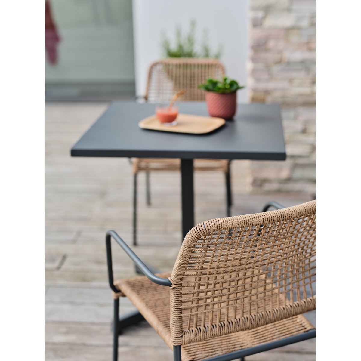 Ensemble repas de jardin 2 places en acier LOUISE gris anthracite, CITY GARDEN