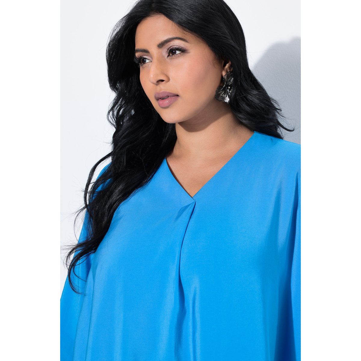 Tunique décolleté en V et manches courtes aqua, ULLA POPKEN