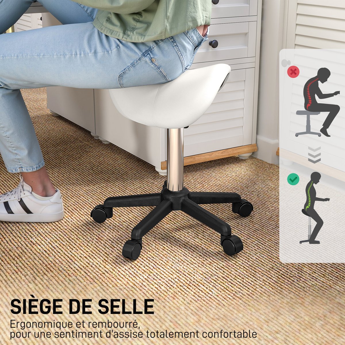 Tabouret de salon Polyuréthane Blanc blanc, HOMCOM