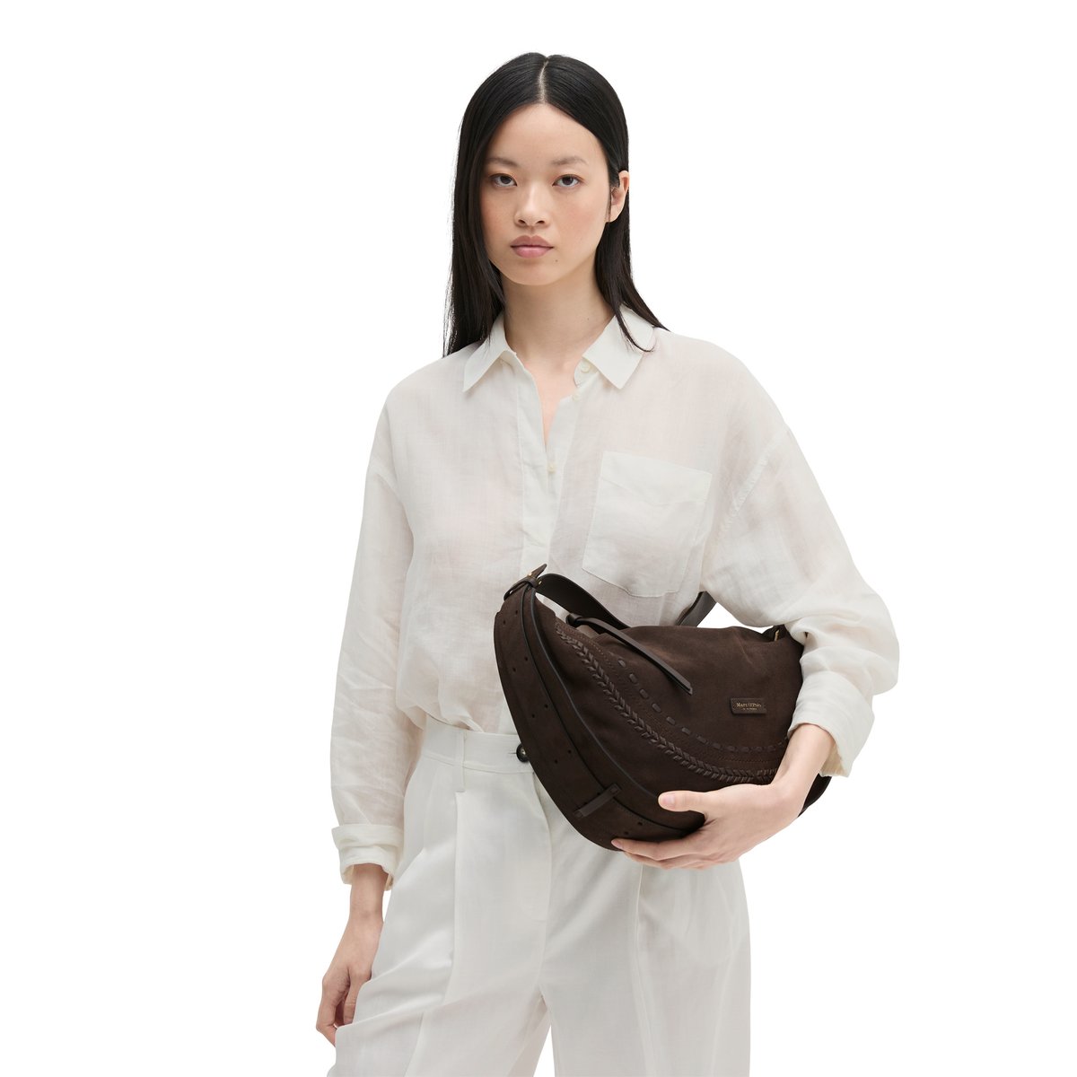 Sac à bandoulière en cuir velours doux marron foncé, MARC O'POLO