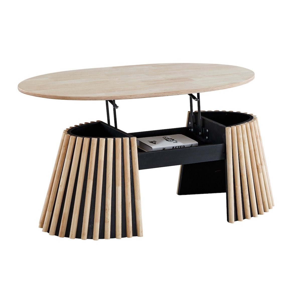 Table basse ovale relevable en bois - LANDIA chêne clair, MATHI DESIGN