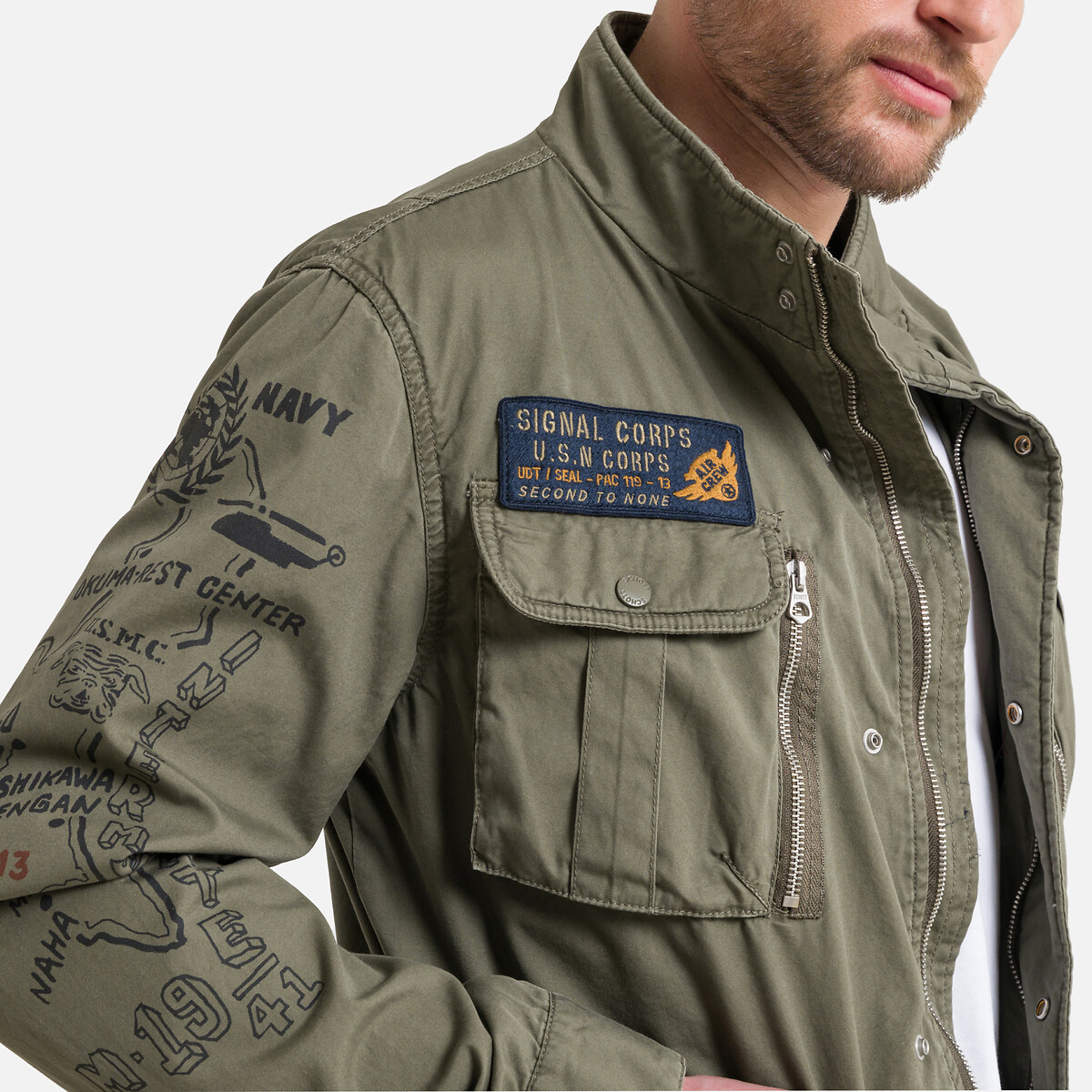 M-1941 Cotton Military Parka with Badges and Zip Fastening khaki green, SCHOTT