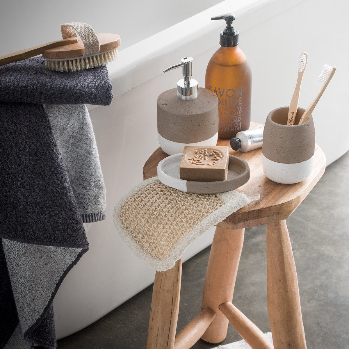 Set salle de bain bicolore 3 pièces céramique SPA taupe, GUY LEVASSEUR