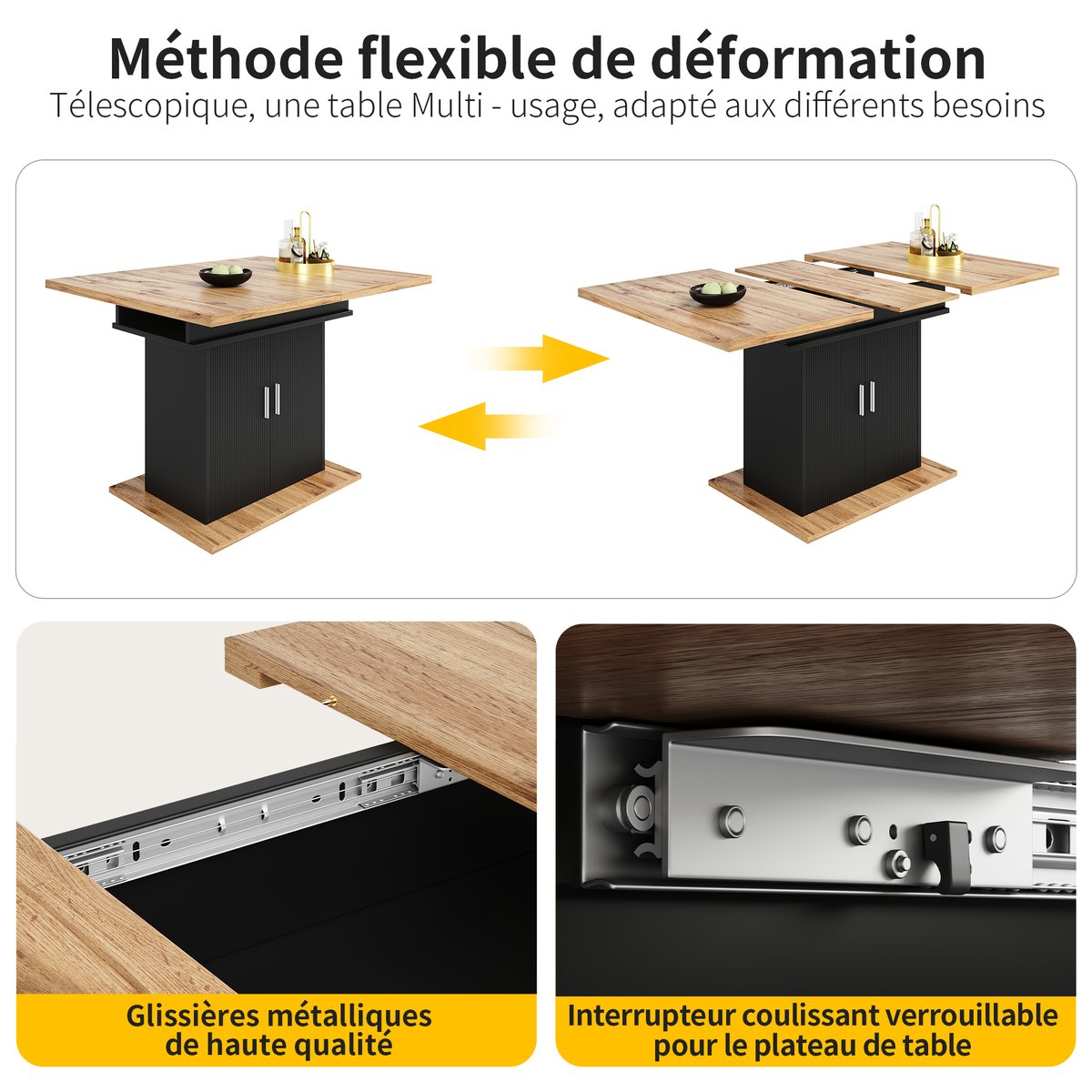 Table à manger extensible à allonge papillon intégrée, ZARAE chêne, MEUBLES COSY
