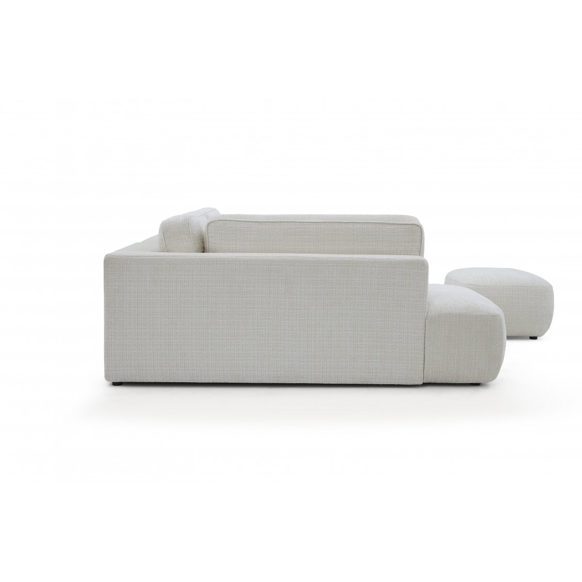 Canapé d'angle convertible 4 places en tissu texturé avec pouf, DENISE blanc, BOBOCHIC