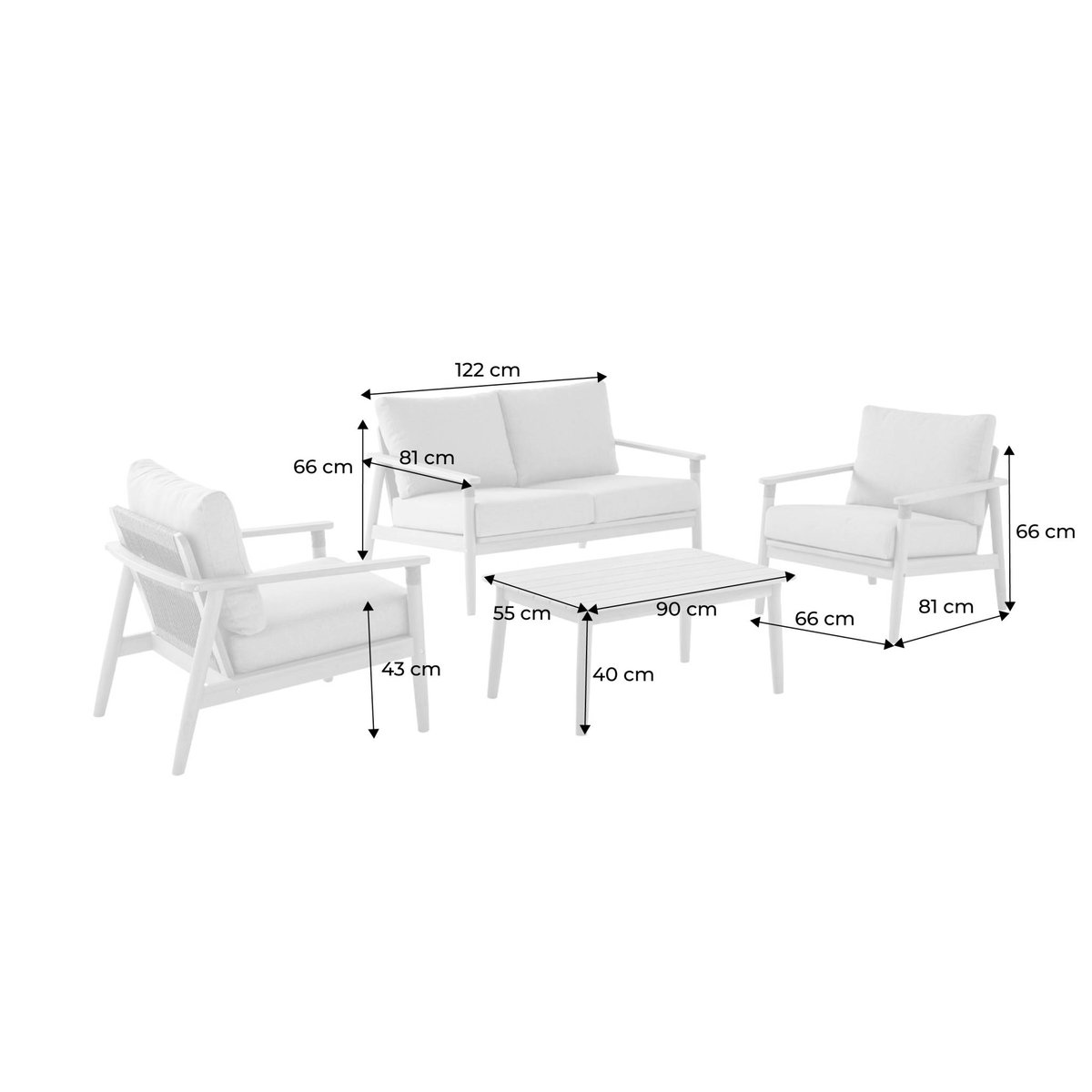 Salon de jardin bois d'acacia et cordes 4 places LAZULI naturel, SWEEEK