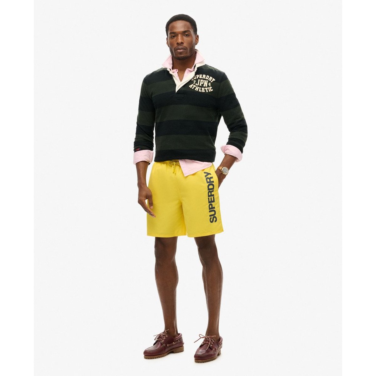 Short de bain de sport recyclé à motif longueur 43 cm jaune cyber, SUPERDRY