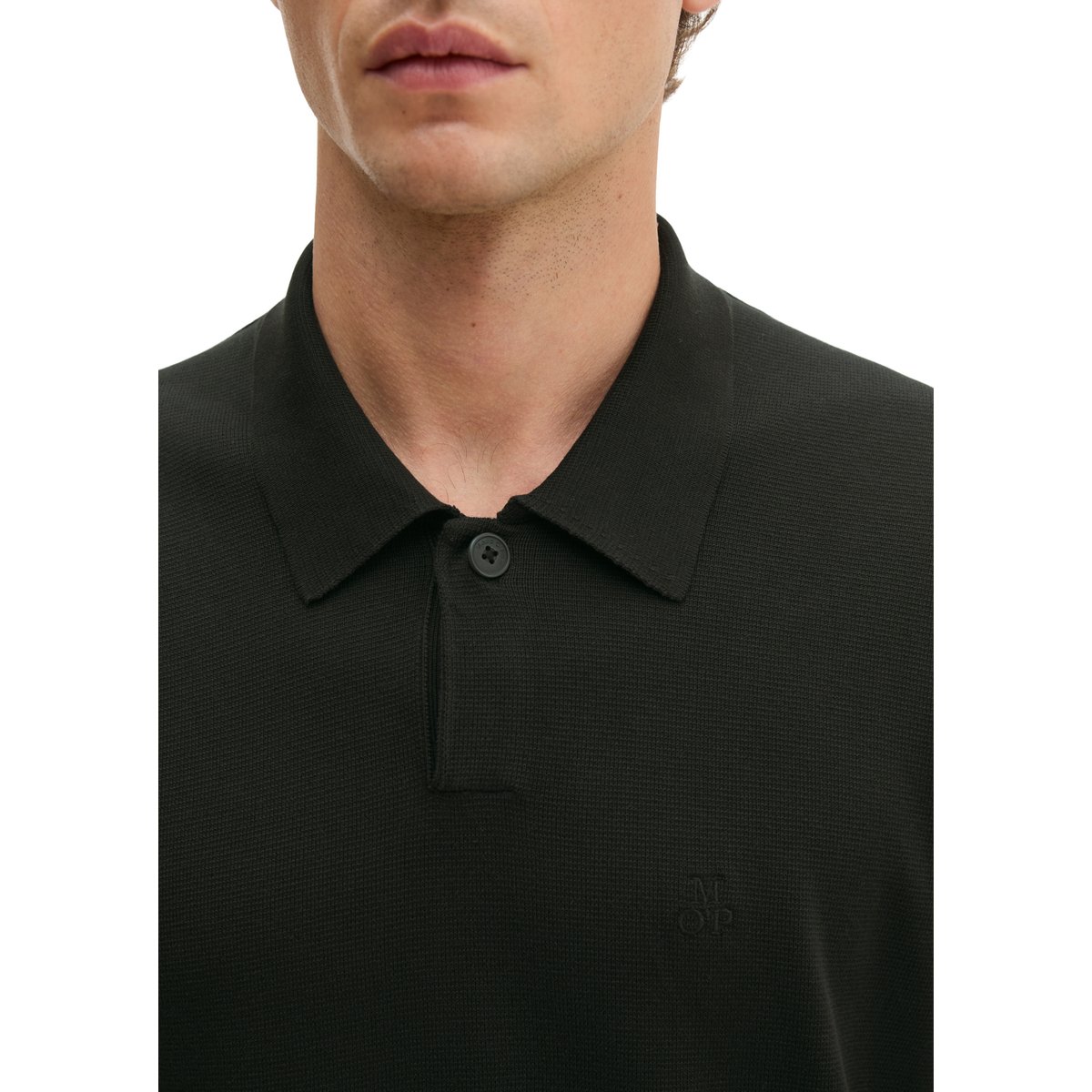 Polo en tricot régulier en pur coton bio noir, MARC O'POLO