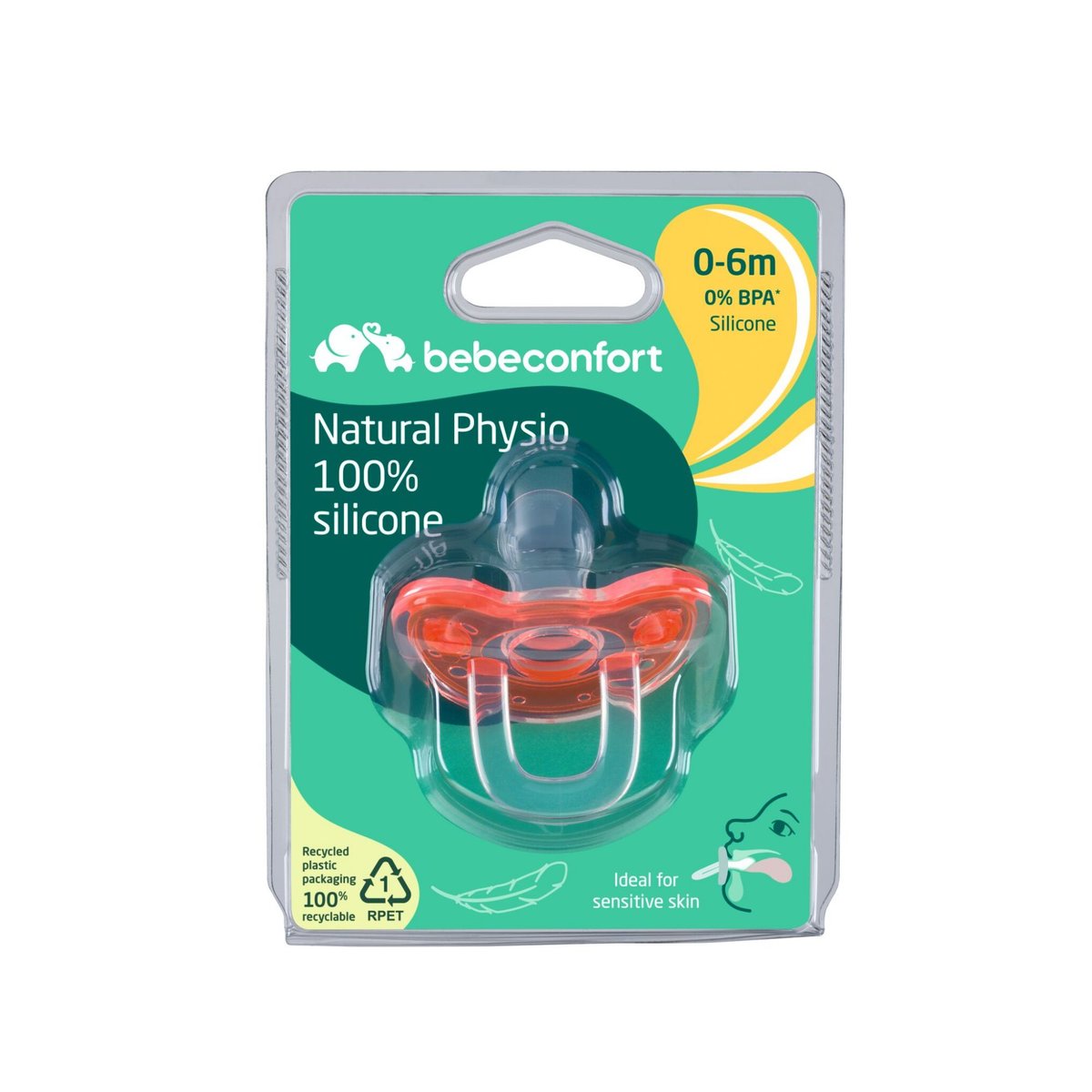 Sucette naturel physio tout en silicone - 6/18 mois - coloris aléatoire couleur unique, BEBECONFORT