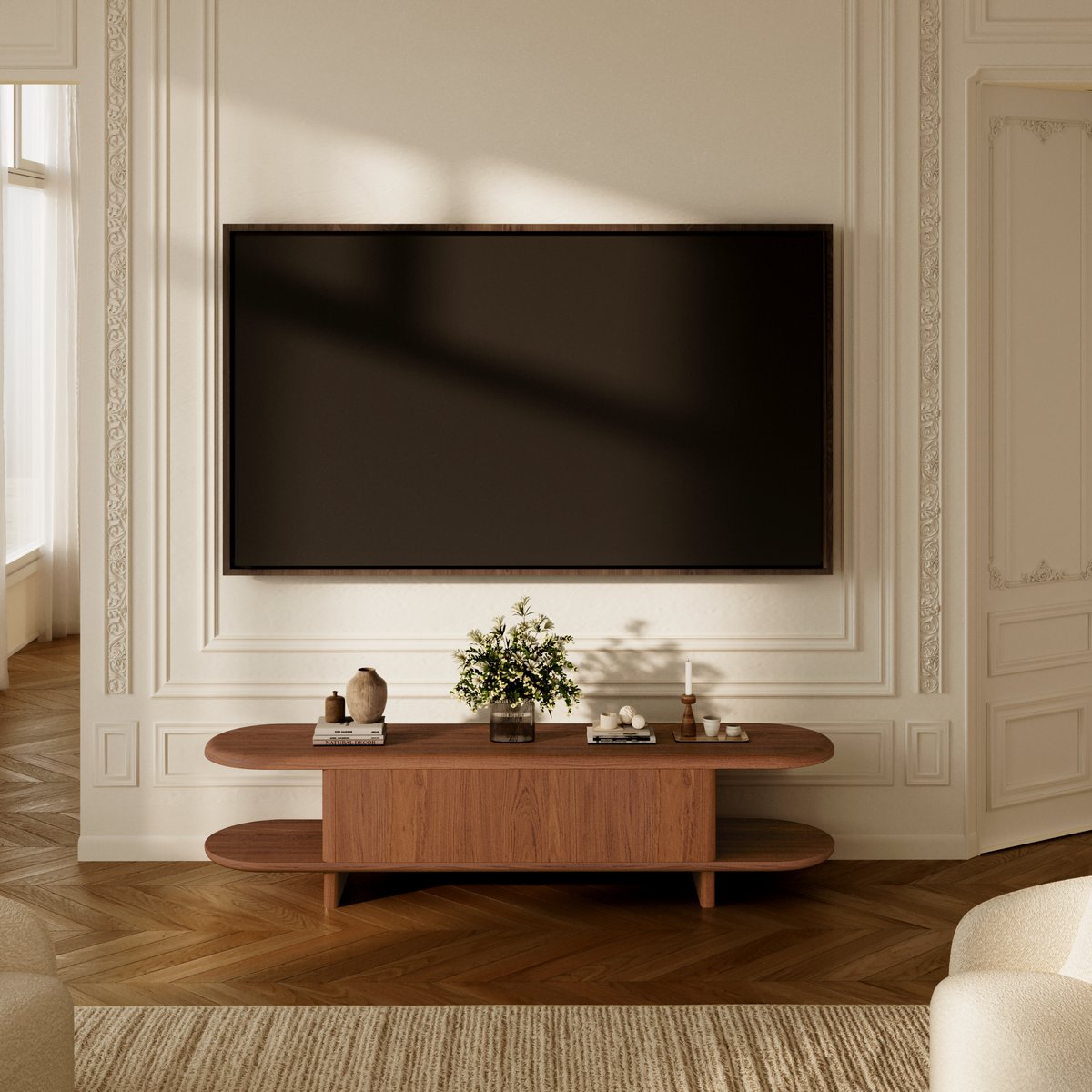 Meuble TV en bois contreplaqué BOIA noyer, SIA HOME