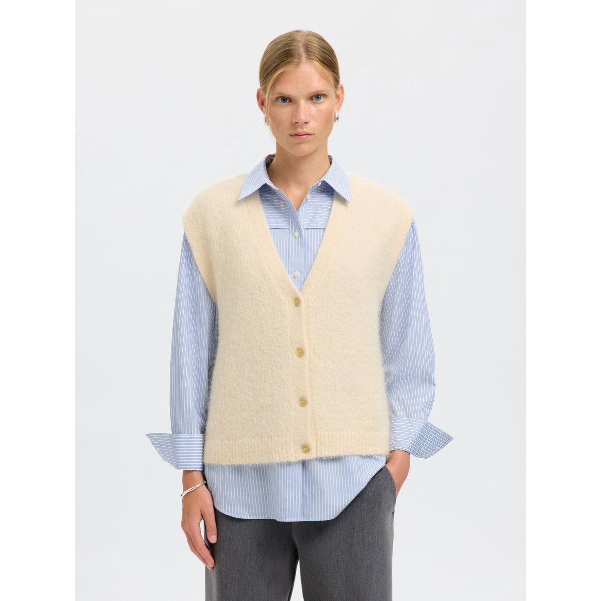 Gilet Tricoté birch, SELECTED