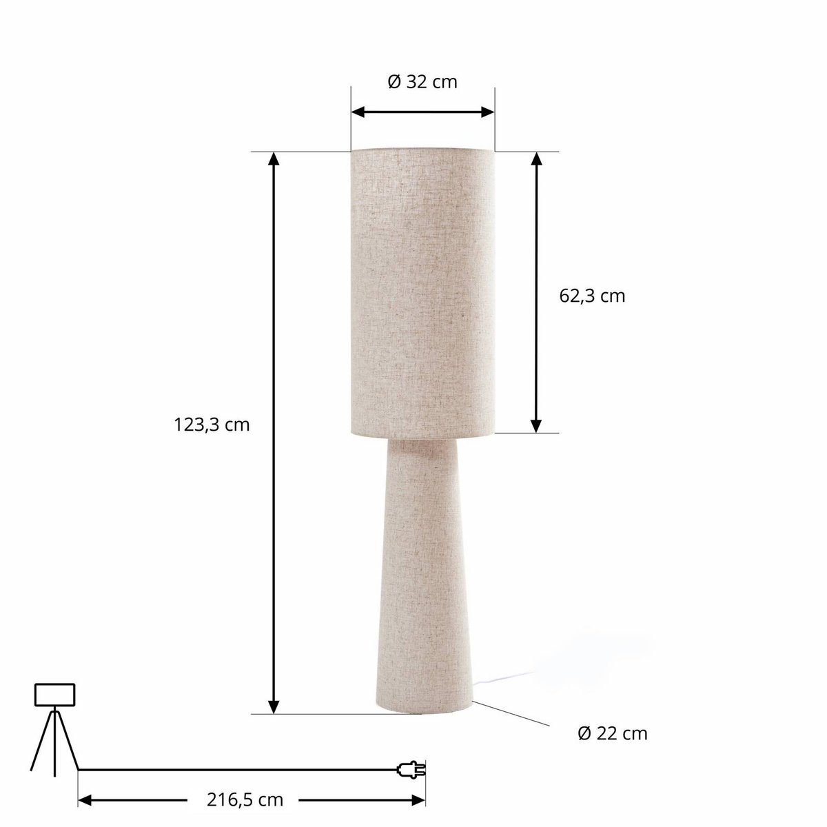 Lampadaire en textile scandinave, Elfie beige, LINDBY