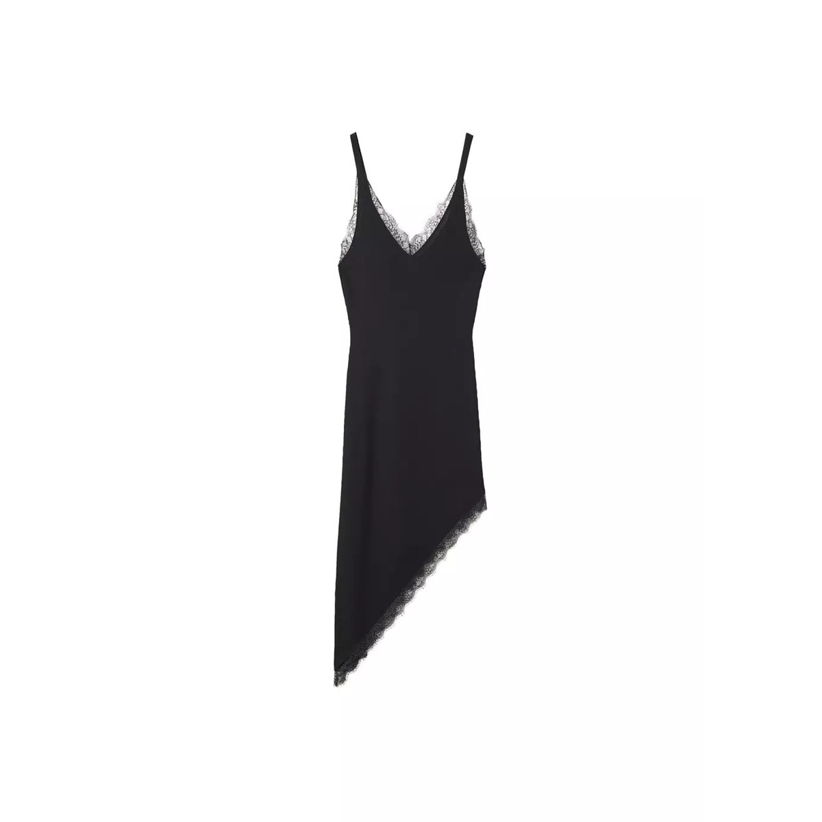 Robe asymétrique lingerie noir, MANGO