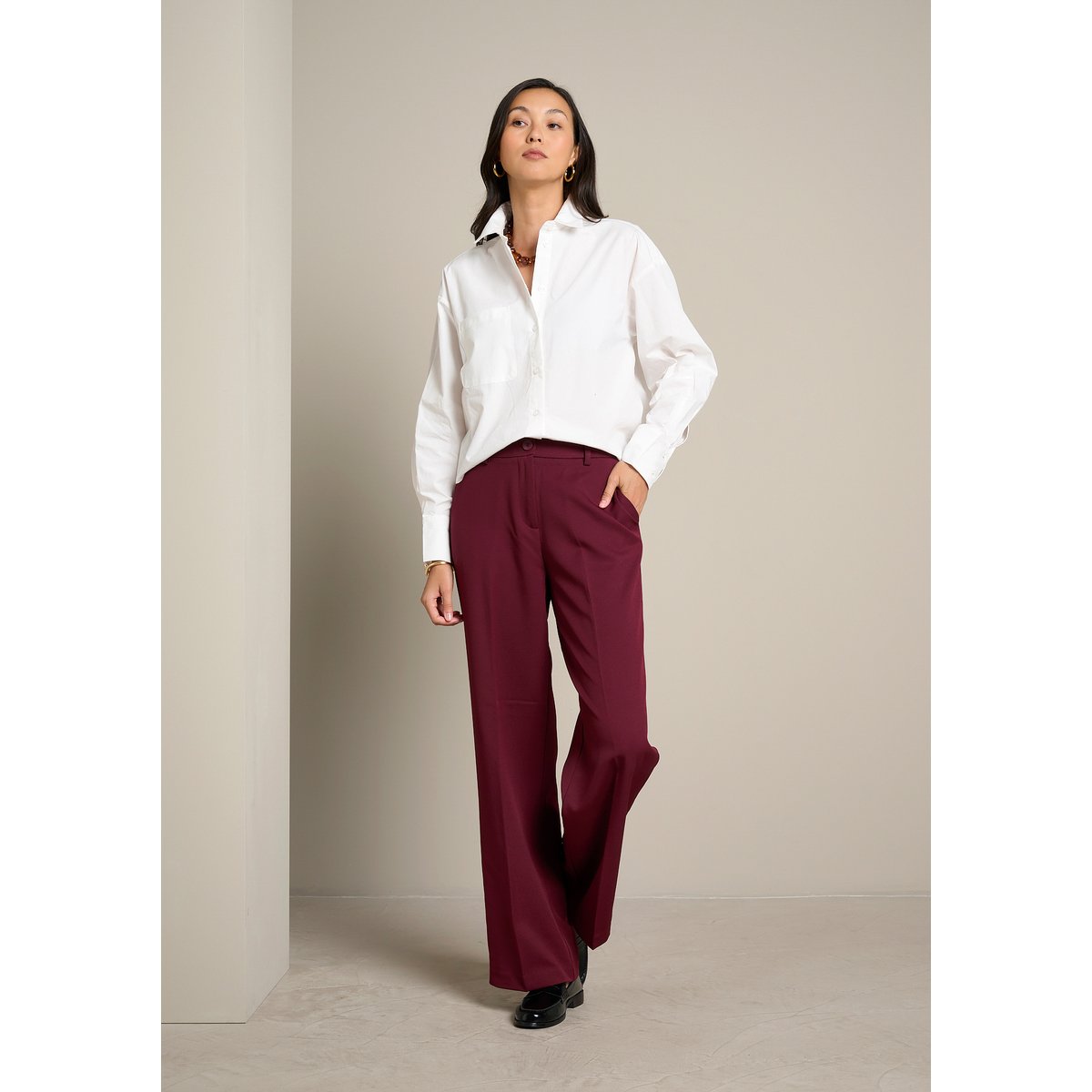 Pantalon large taille haute bordeaux wine, LOLALIZA