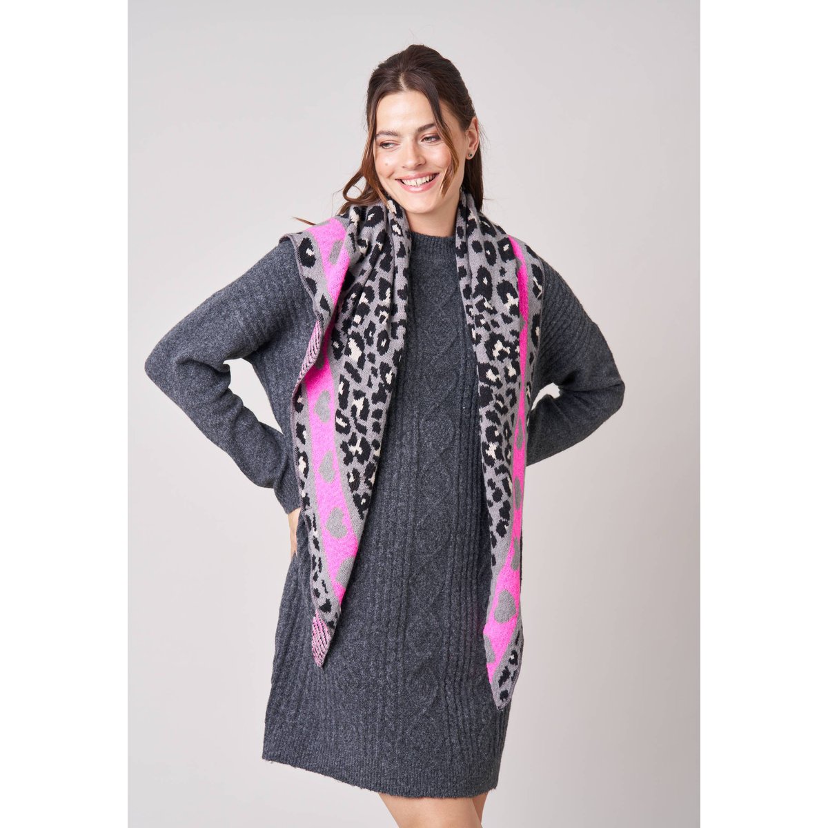 Echarpe femme imprimé animalier ESTELLE rose, DEELUXE
