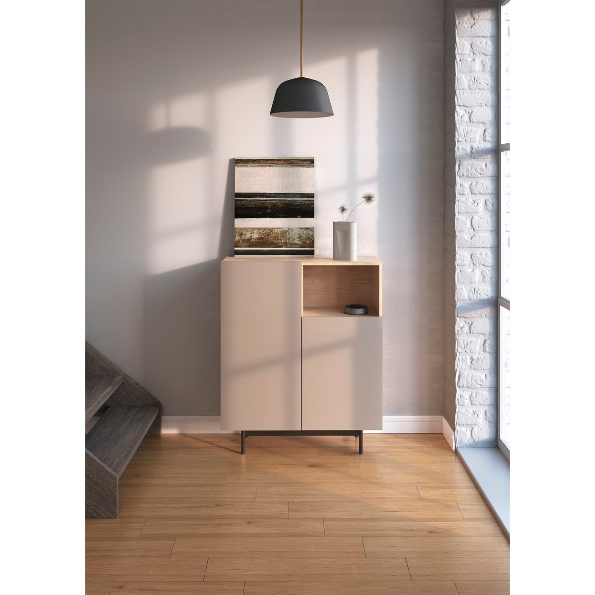 Buffet placard 2 portes, PRINTED chêne clair-taupe, HERDASA