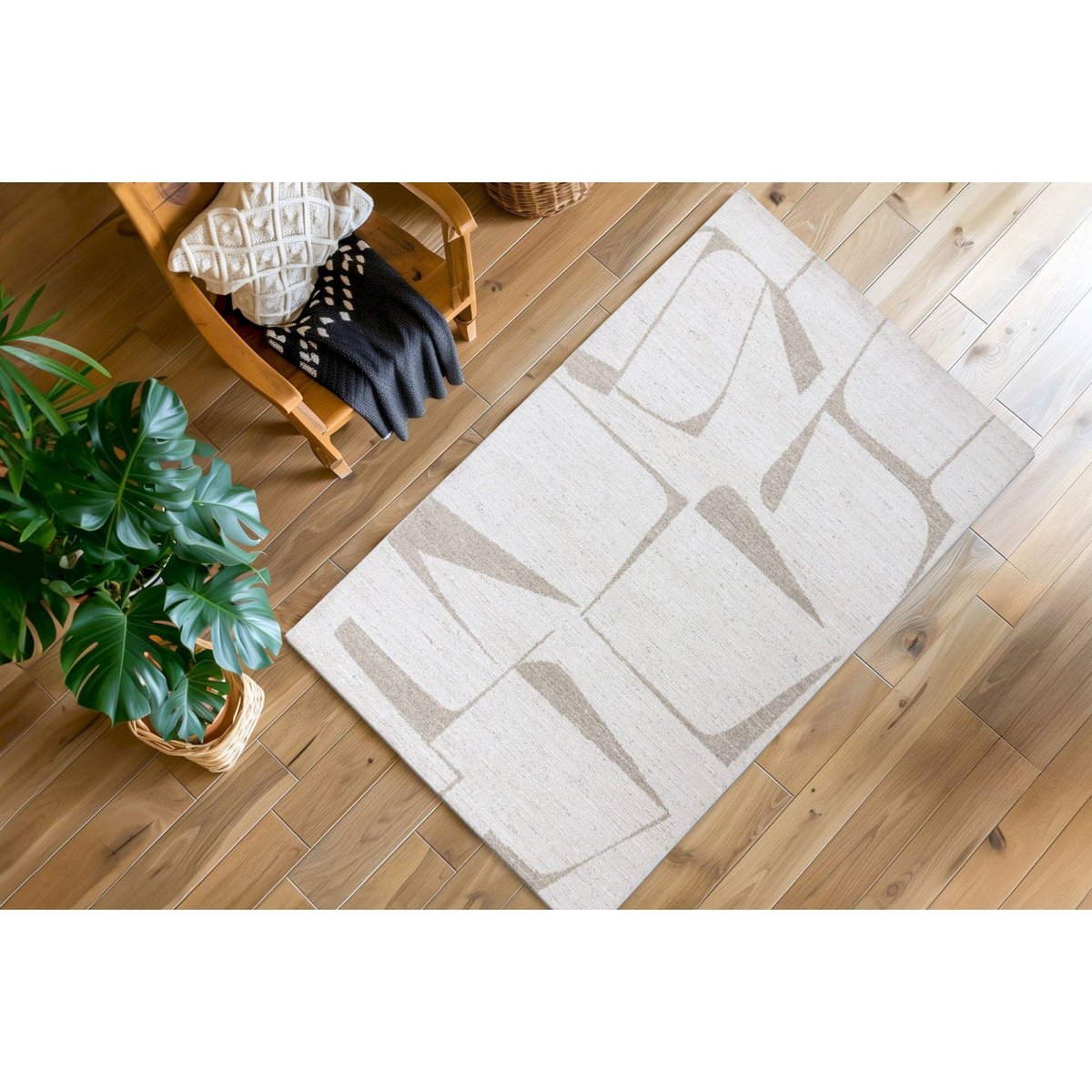 Tapis rectangulaire en polypropylène Napoli crème beige avec accents taupe, ARTE ESPINA