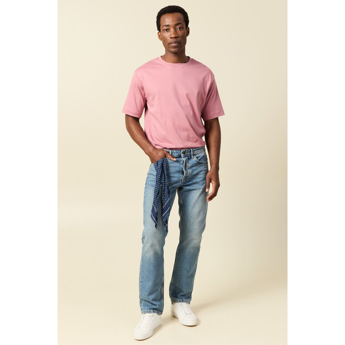 Jeans straight longueur 32 en coton denim stone, BONOBO