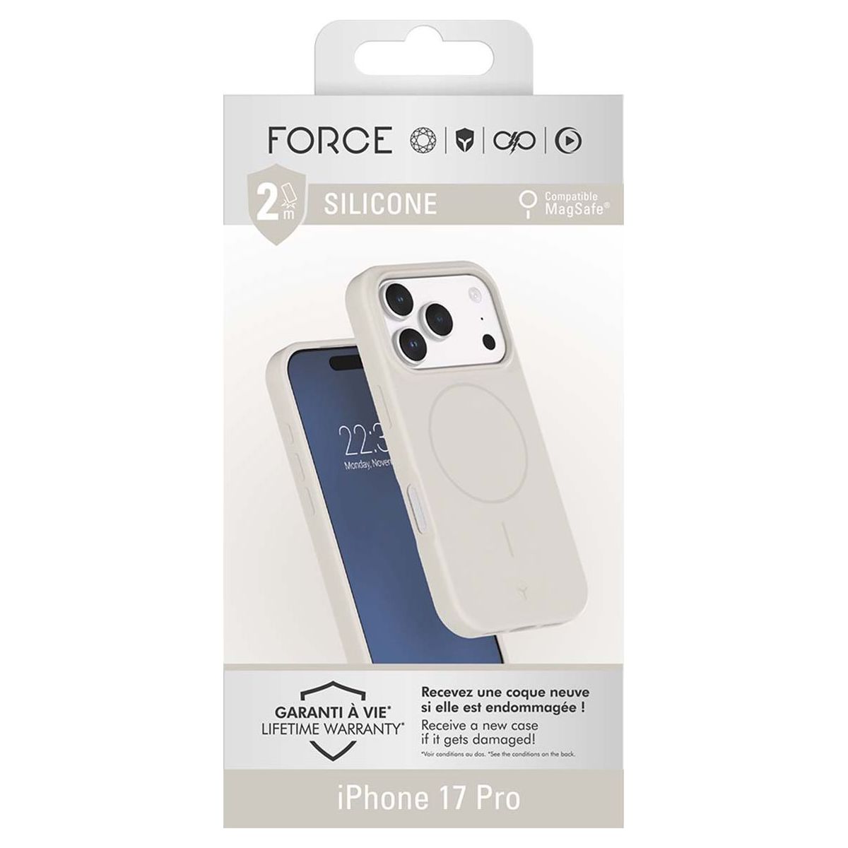 Coque iPhone 18 Pro Silicone Magsafe Blanc couleur unique, FORCE CASE
