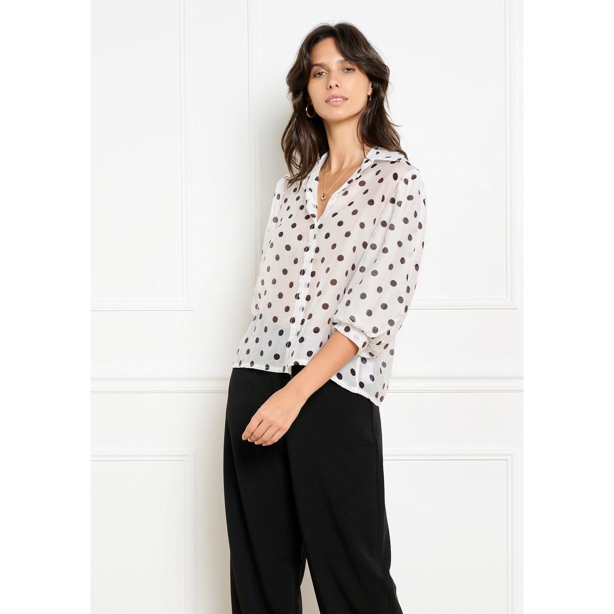 Chemise à pois manches volume blanc, LOLALIZA