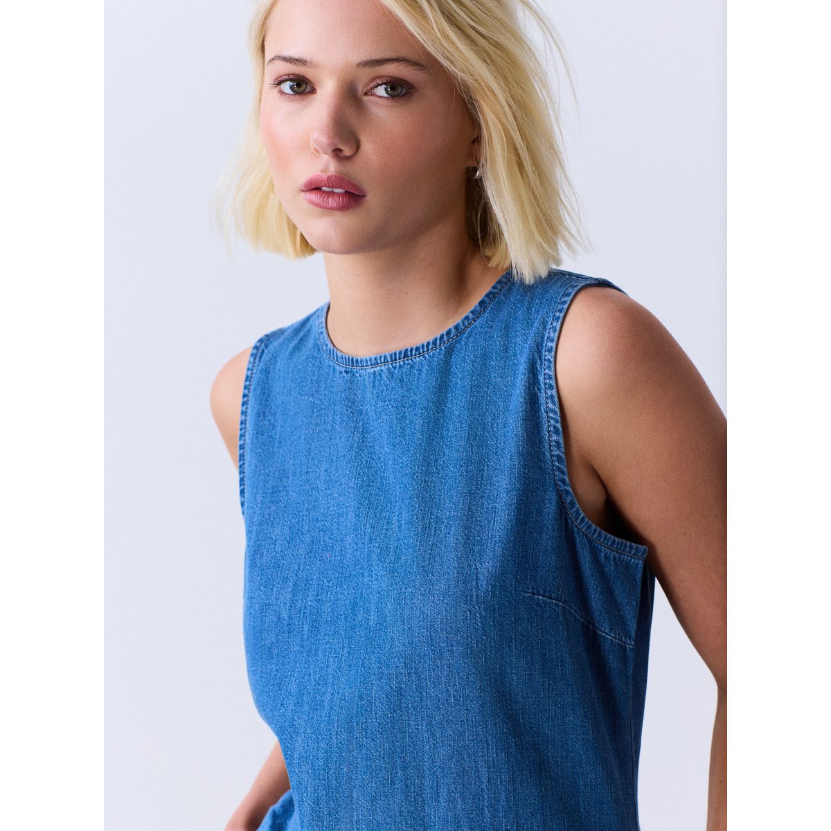 Robe droite courte en jean bleu moyen, NEXT