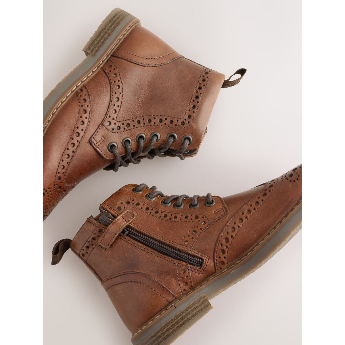 Bottines richelieu en cuir à lacets marron fauve, NEXT